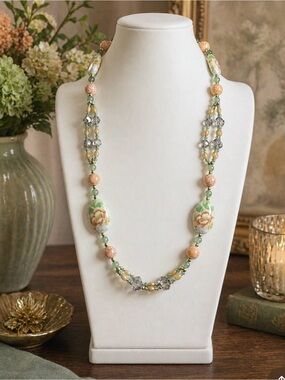 ARTISAN Fossilized Coral, Crystal, Jade, and Floral Bead Necklace